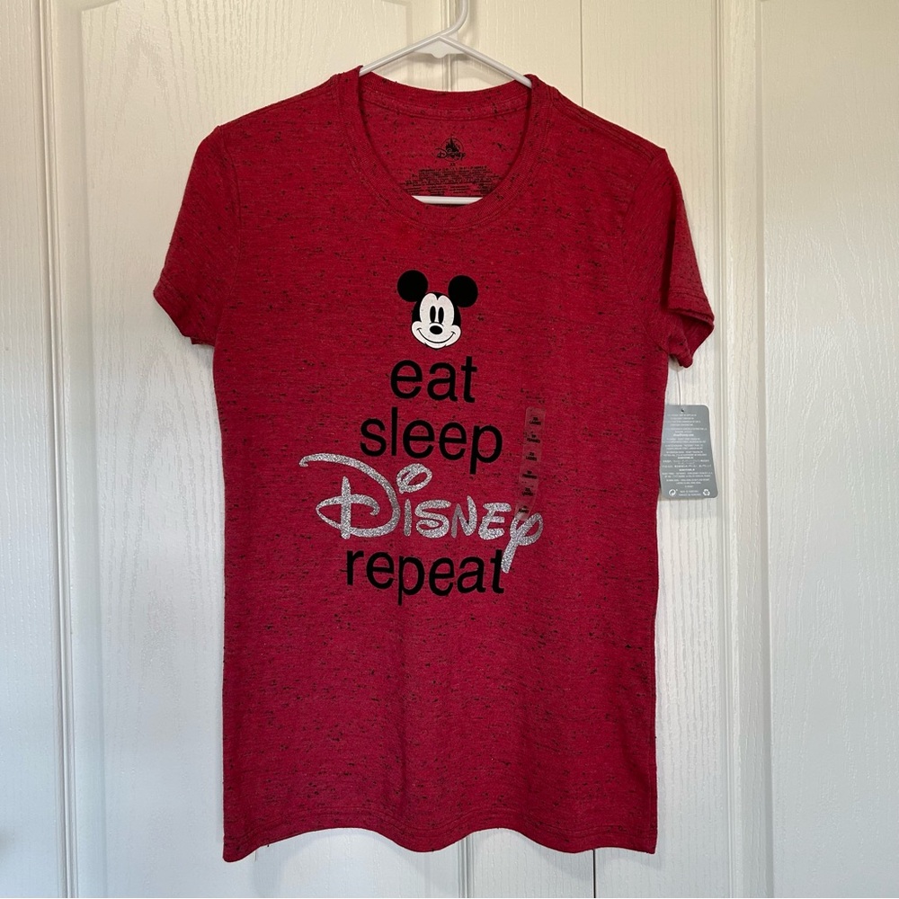 NWT Disney Women’s Shirt Red Black Silver Glitter Sparkle XS